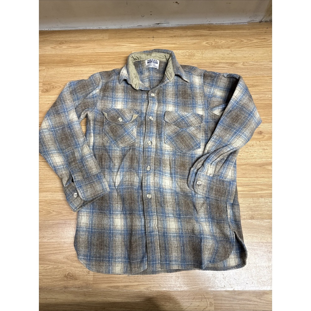 Vintage Amana Woolen Mill Mens Medium Plaid Wool Button Down Long Sleeve‎ Shirt